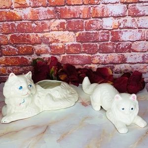 Vintage MCM White Persian Cat Planter Set